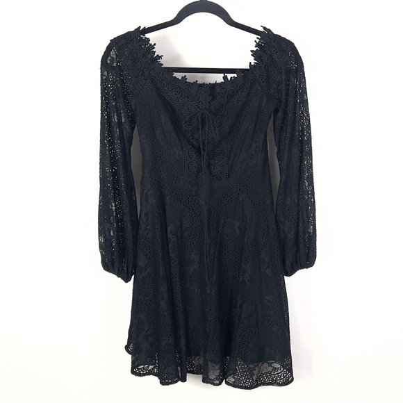 Double Crazy Dresses & Skirts - Double Crazy Women's Black Lace Lined Long Sleeve Back Zip Dress